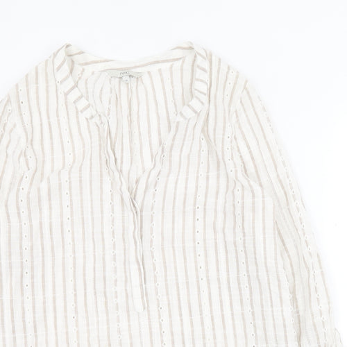 NEXT Womens White Striped 100% Cotton Basic Blouse Size 14 V-Neck