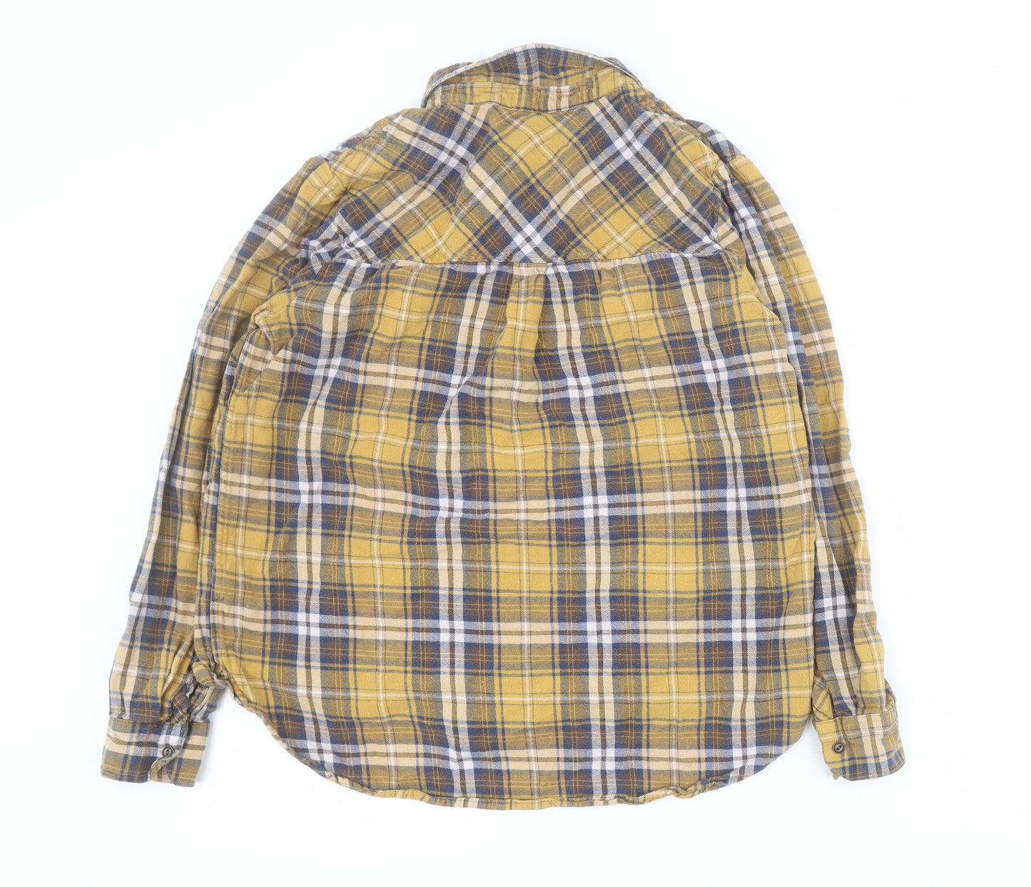 NEXT Womens Yellow Plaid 100% Cotton Basic Button-Up Size 14 Collared