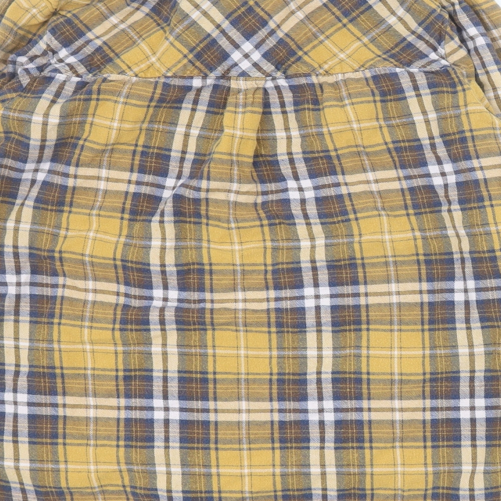 NEXT Womens Yellow Plaid 100% Cotton Basic Button-Up Size 14 Collared