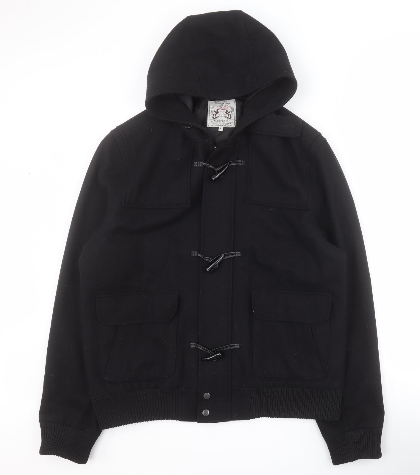 Baker & Brown Mens Black   Pea Coat Coat Size L  Zip