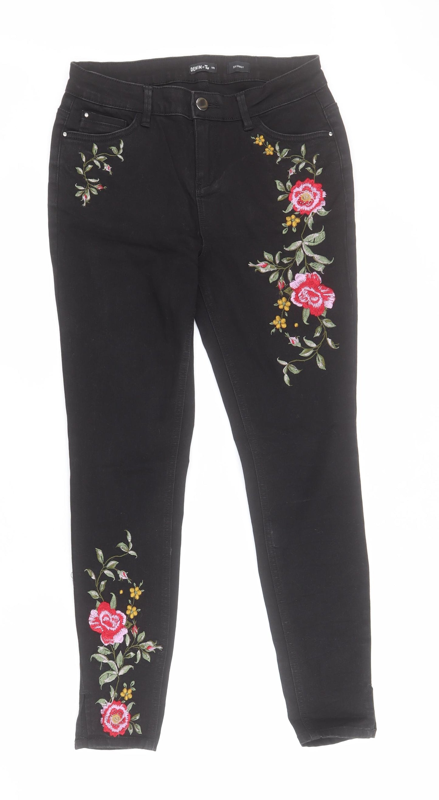 TU Womens Black  Cotton Skinny Jeans Size 10 L28 in Regular Zip