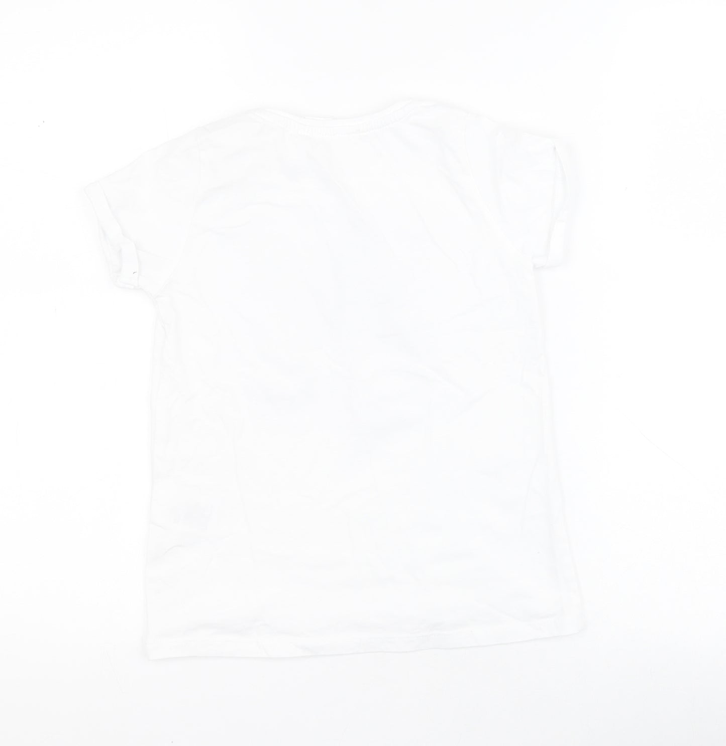 H&M Girls White  100% Cotton Pullover T-Shirt Size 7-8 Years Round Neck Pullover