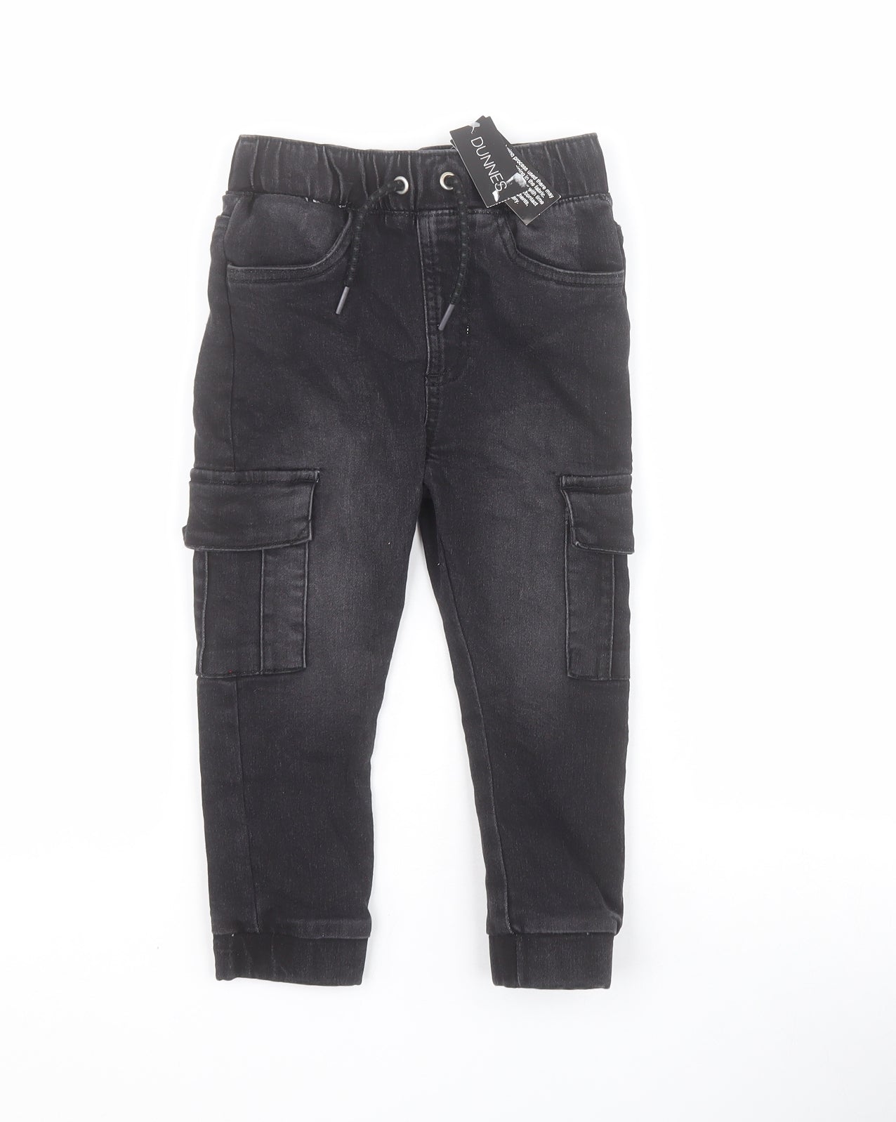 Dunnes Boys Black  Cotton Tapered Jeans Size 2-3 Years  Regular Drawstring
