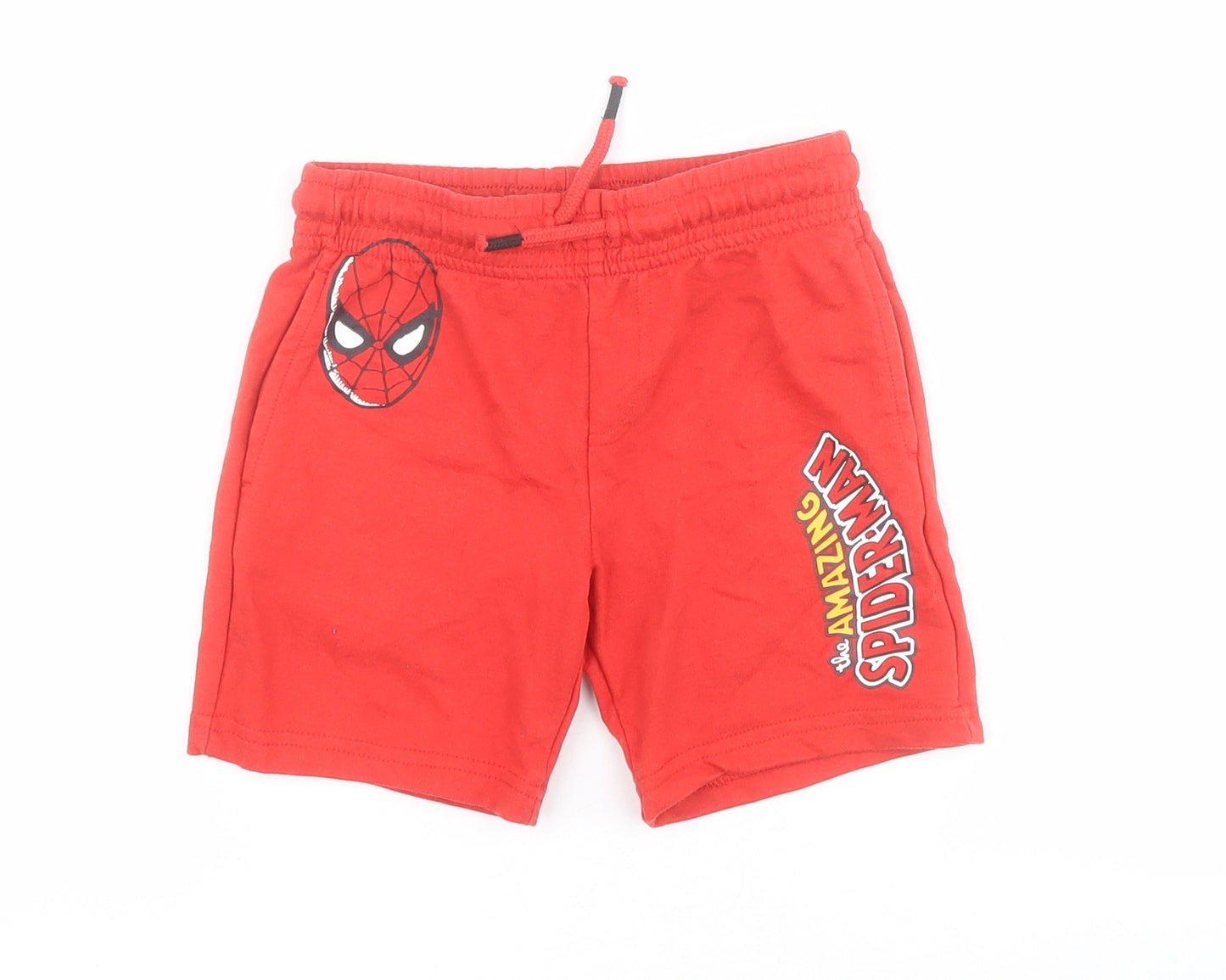 F&F Boys Red  Cotton Sweat Shorts Size 4-5 Years  Regular Drawstring - Spiderman