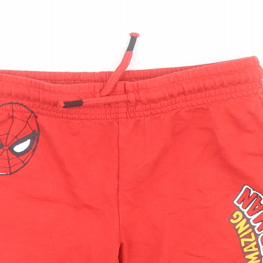F&F Boys Red  Cotton Sweat Shorts Size 4-5 Years  Regular Drawstring - Spiderman