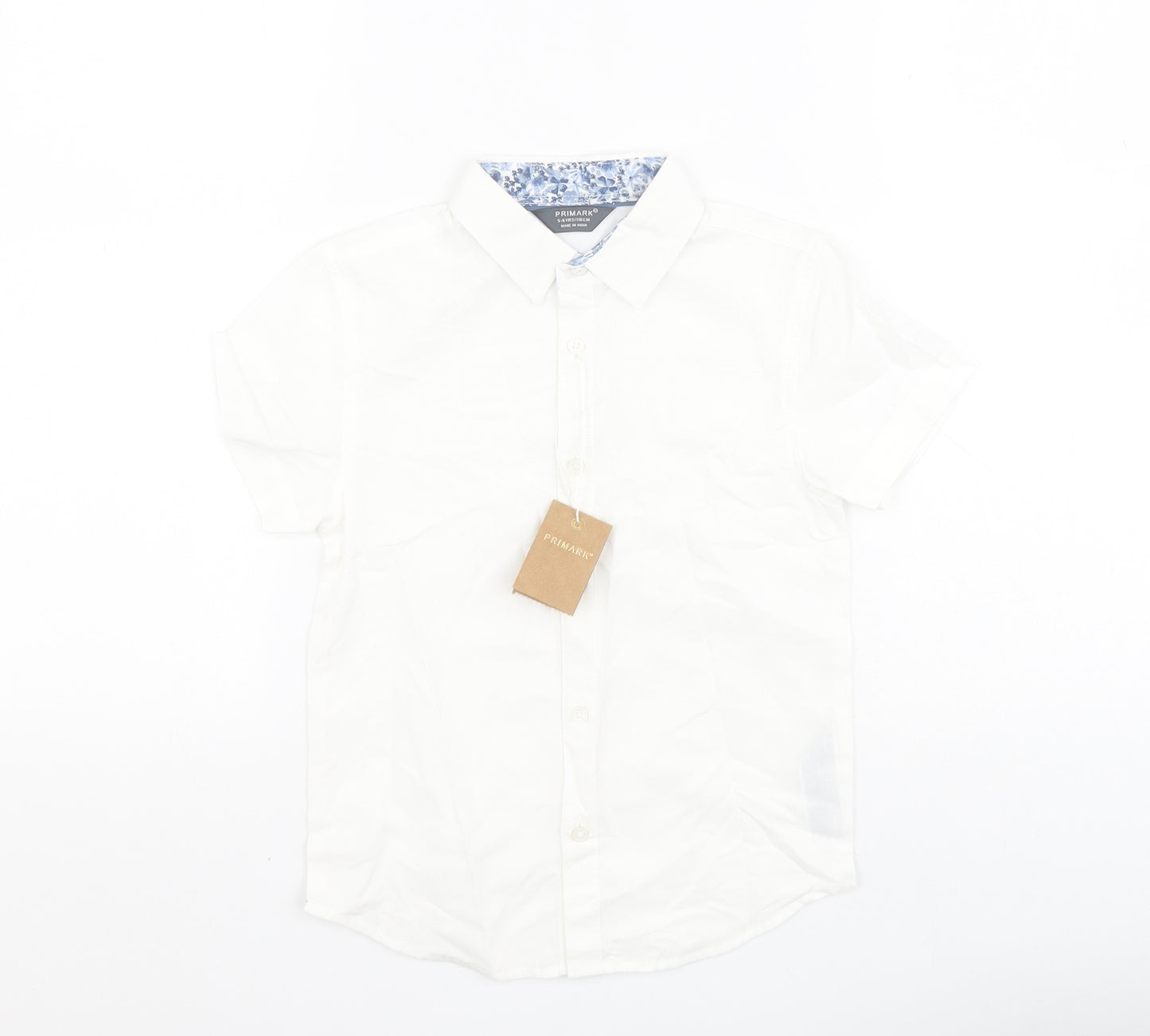 Primark Boys White  100% Cotton Basic Button-Up Size 5-6 Years Collared Button