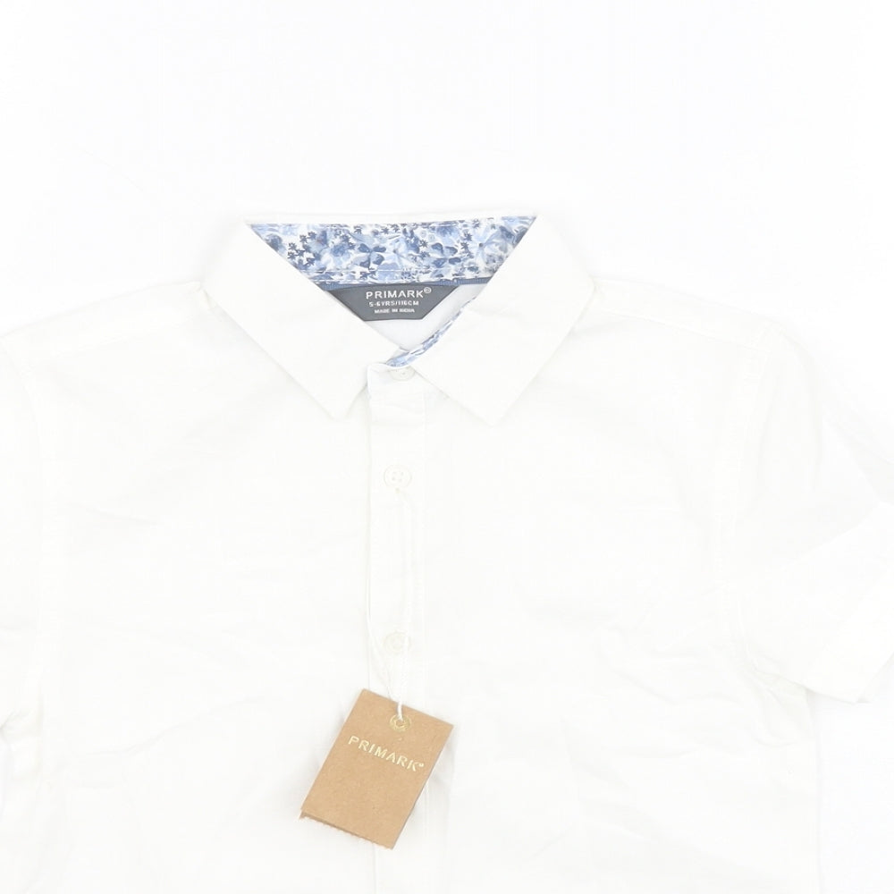 Primark Boys White  100% Cotton Basic Button-Up Size 5-6 Years Collared Button