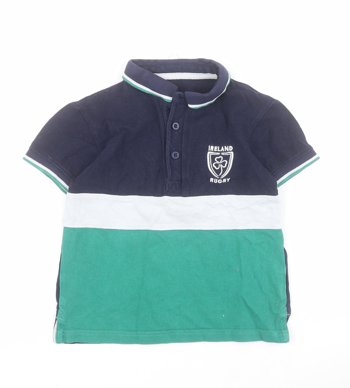 Dunnes Boys Blue Colourblock 100% Cotton Basic Polo Size 4-5 Years Collared Button - Ireland Rugby