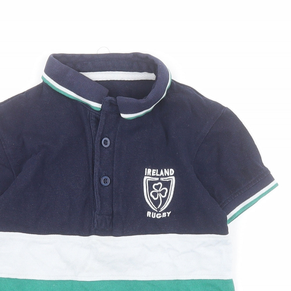 Dunnes Boys Blue Colourblock 100% Cotton Basic Polo Size 4-5 Years Collared Button - Ireland Rugby