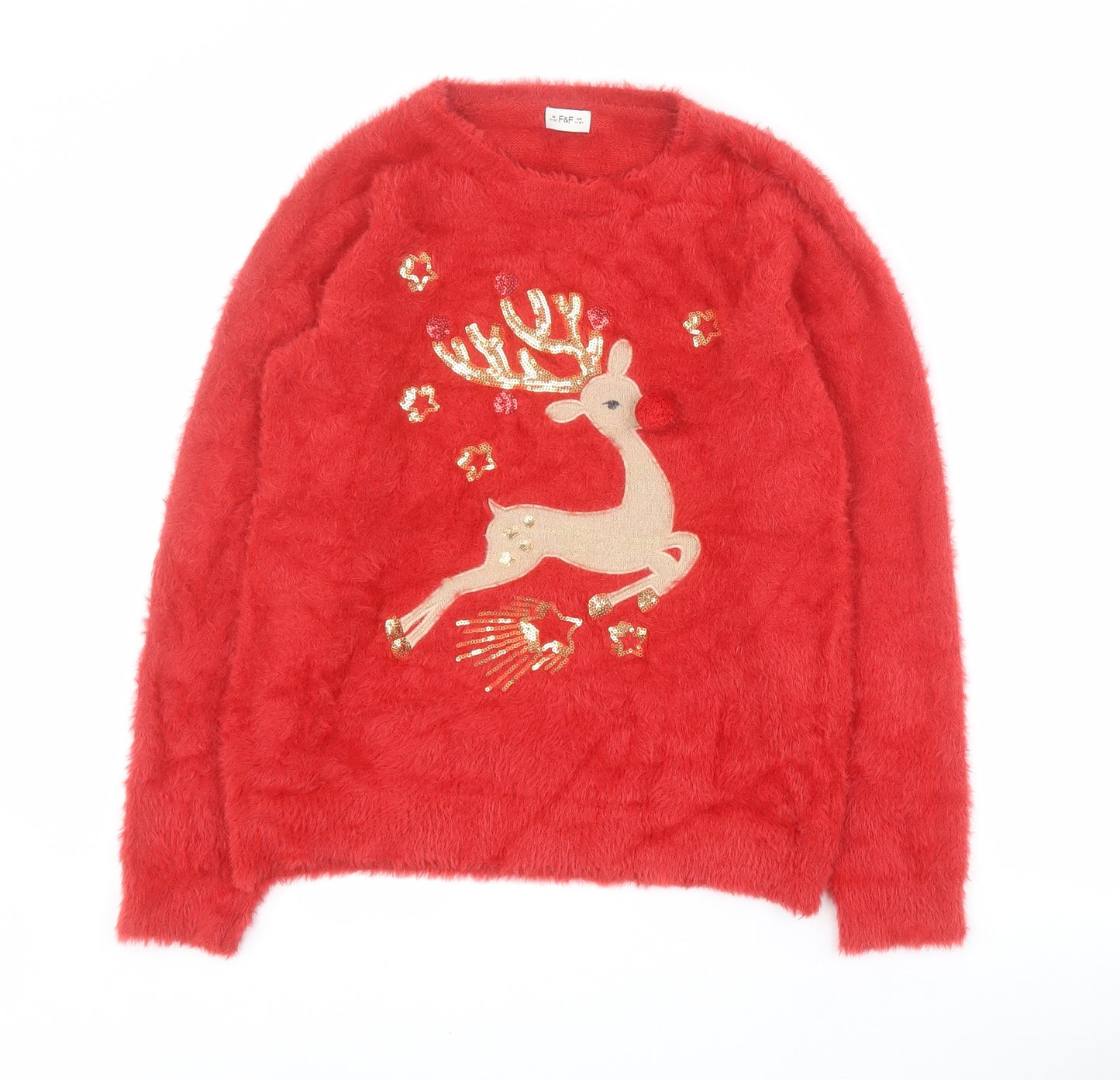 F&F Girls Red Round Neck  Polyamide Pullover Jumper Size 11-12 Years  Pullover - Christmas
