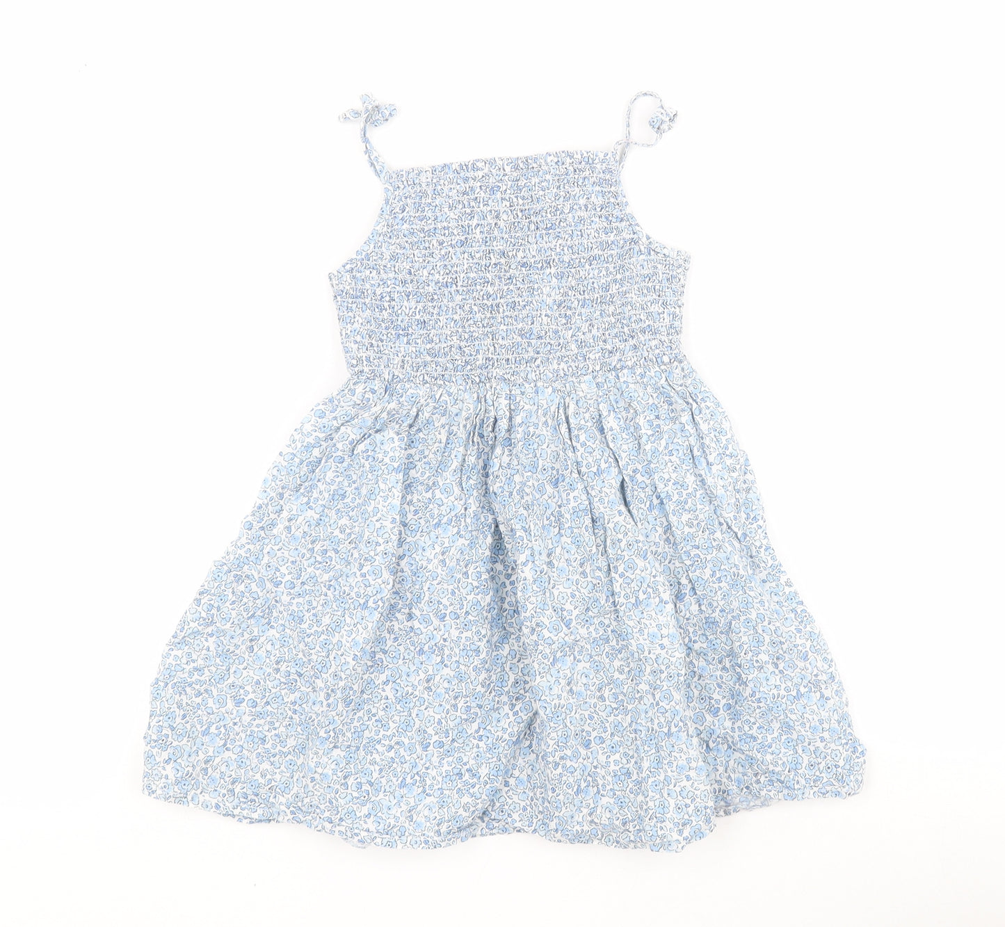 Primark Girls Blue Floral 100% Cotton A-Line  Size 3-4 Years  Square Neck Pullover