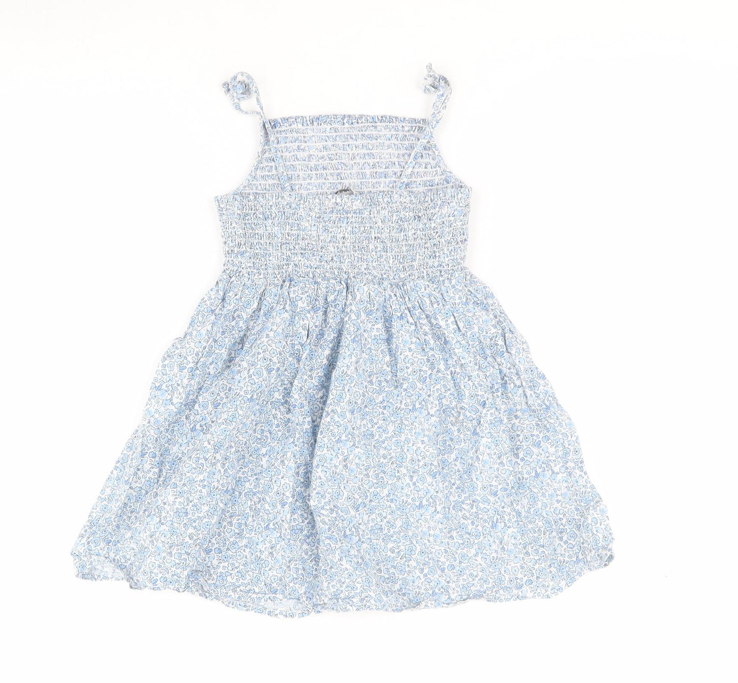 Primark Girls Blue Floral 100% Cotton A-Line  Size 3-4 Years  Square Neck Pullover
