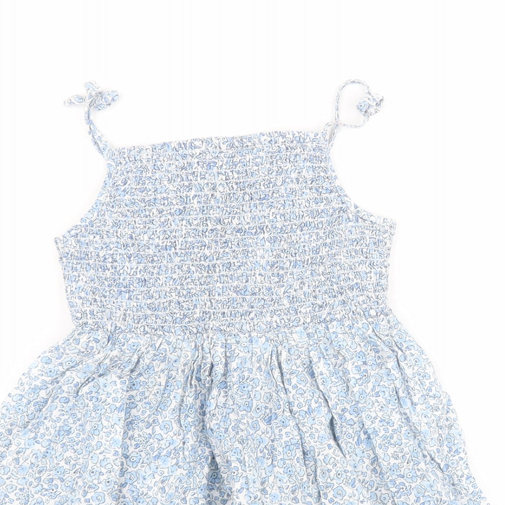 Primark Girls Blue Floral 100% Cotton A-Line  Size 3-4 Years  Square Neck Pullover