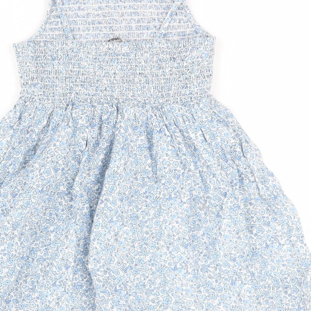 Primark Girls Blue Floral 100% Cotton A-Line  Size 3-4 Years  Square Neck Pullover