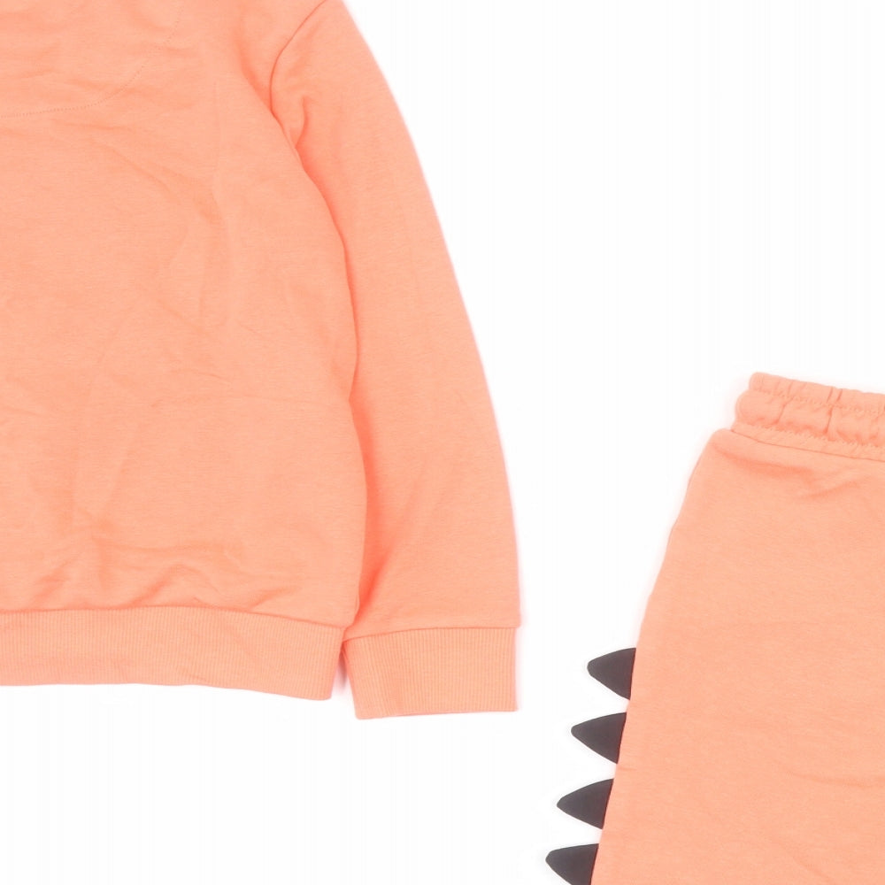 F&F Boys Orange Solid Cotton  Lounge Set Size 5-6 Years  Pullover - Dinosaur