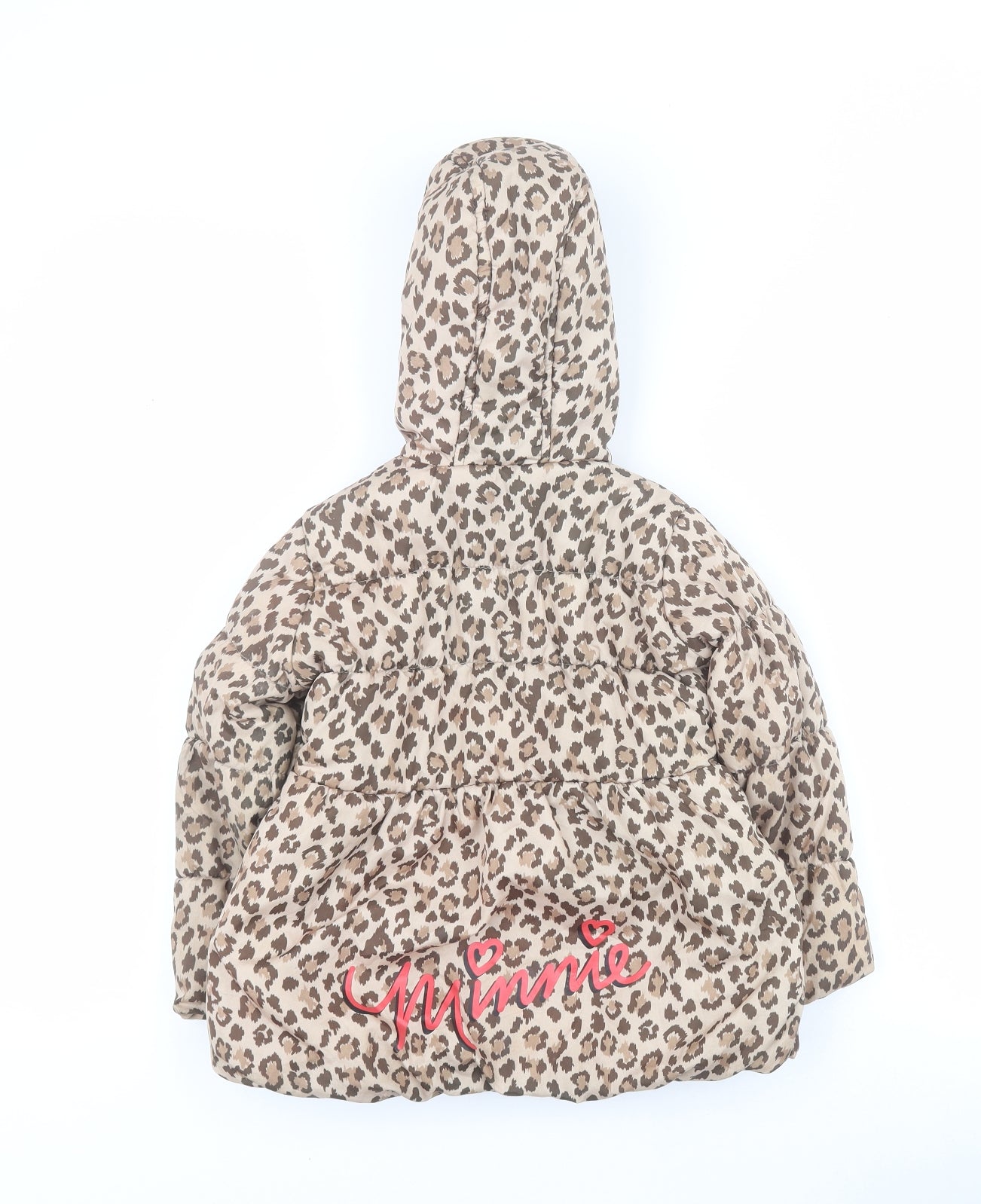 George Girls Brown Animal Print  Puffer Jacket Coat Size 3-4 Years  Zip - Minnie Mouse