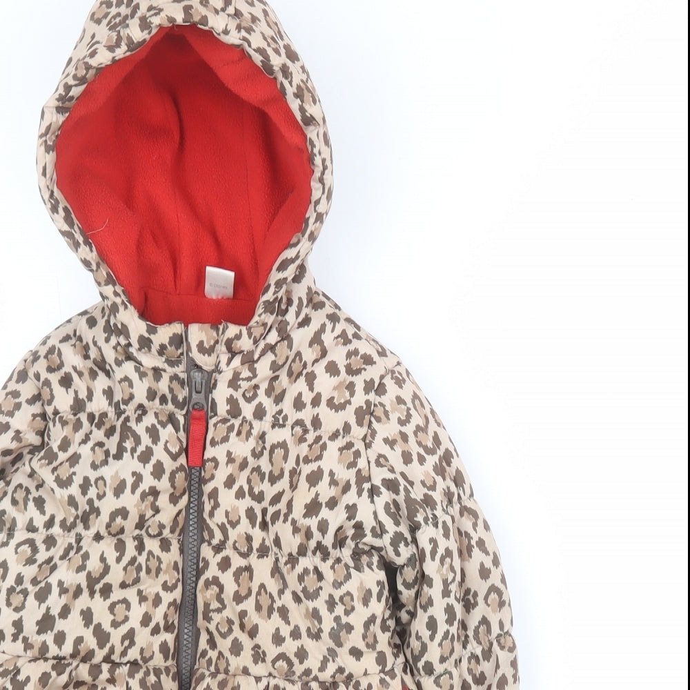 George Girls Brown Animal Print  Puffer Jacket Coat Size 3-4 Years  Zip - Minnie Mouse