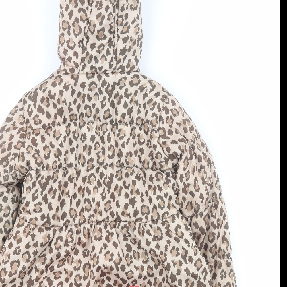 George Girls Brown Animal Print  Puffer Jacket Coat Size 3-4 Years  Zip - Minnie Mouse