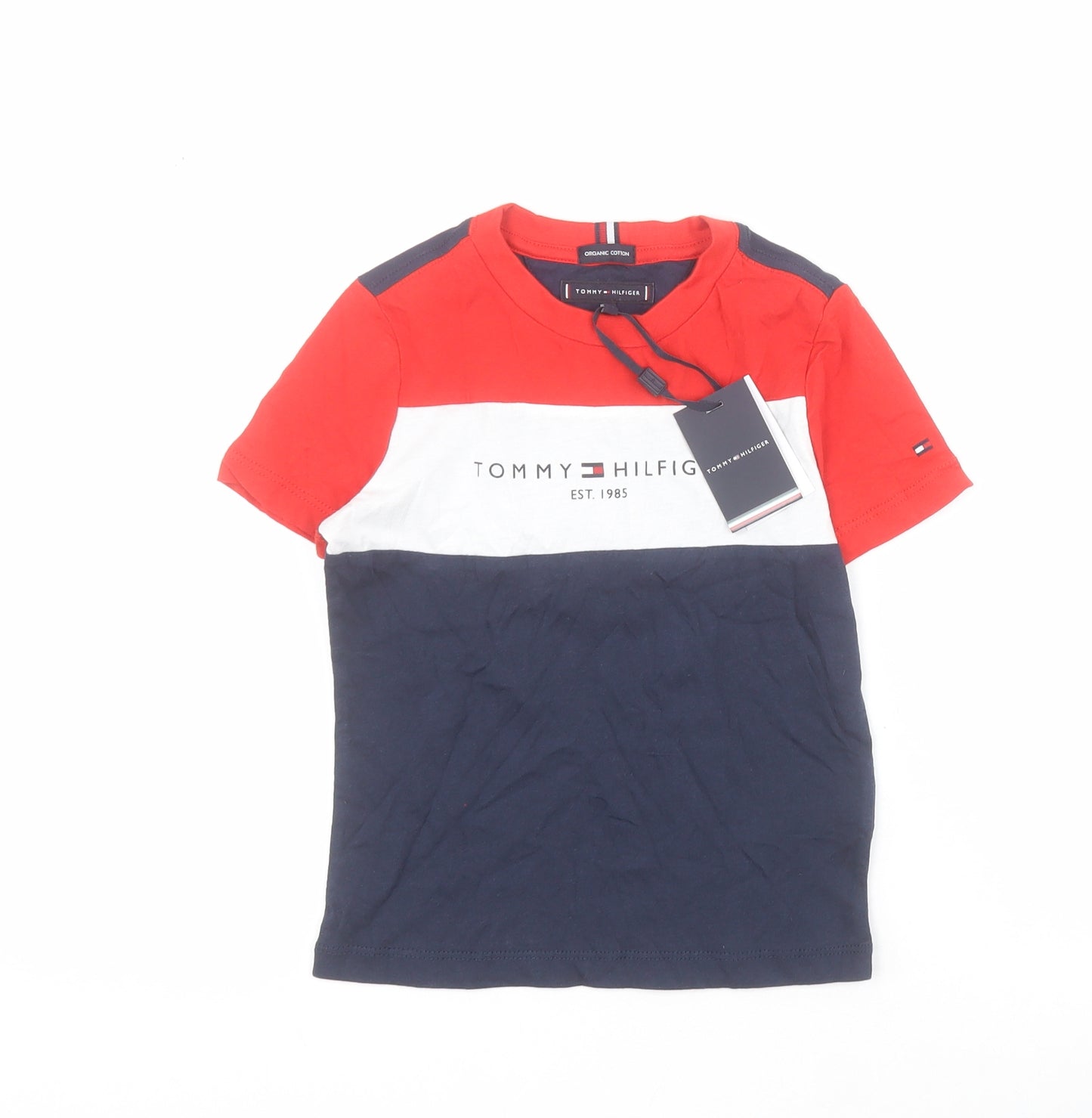 Tommy Hilfiger Boys Blue Colourblock 100% Cotton Basic T-Shirt Size 5 Years Crew Neck Pullover