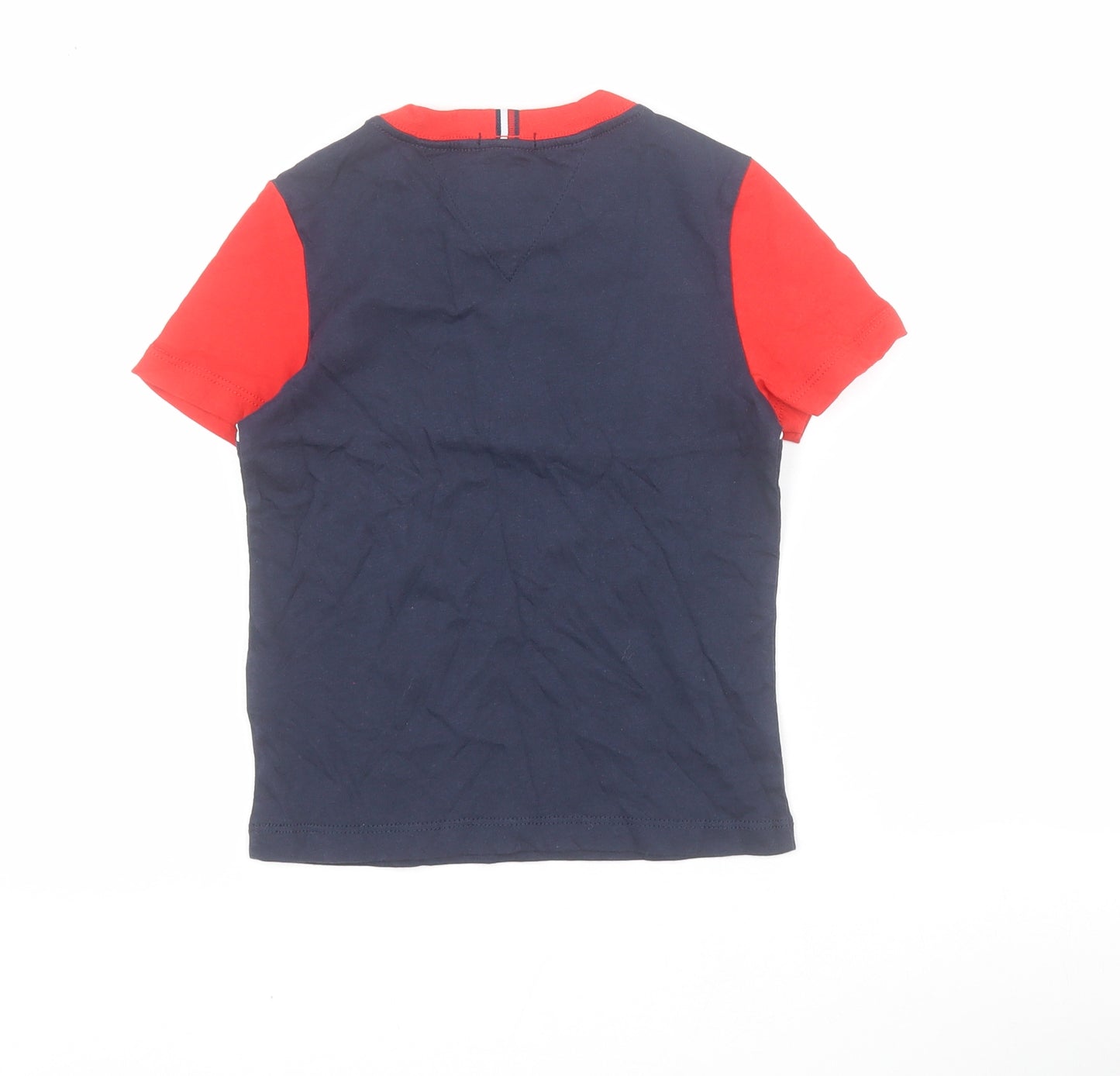 Tommy Hilfiger Boys Blue Colourblock 100% Cotton Basic T-Shirt Size 5 Years Crew Neck Pullover