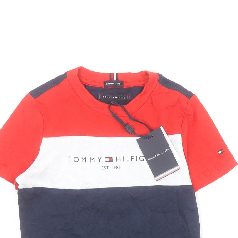 Tommy Hilfiger Boys Blue Colourblock 100% Cotton Basic T-Shirt Size 5 Years Crew Neck Pullover