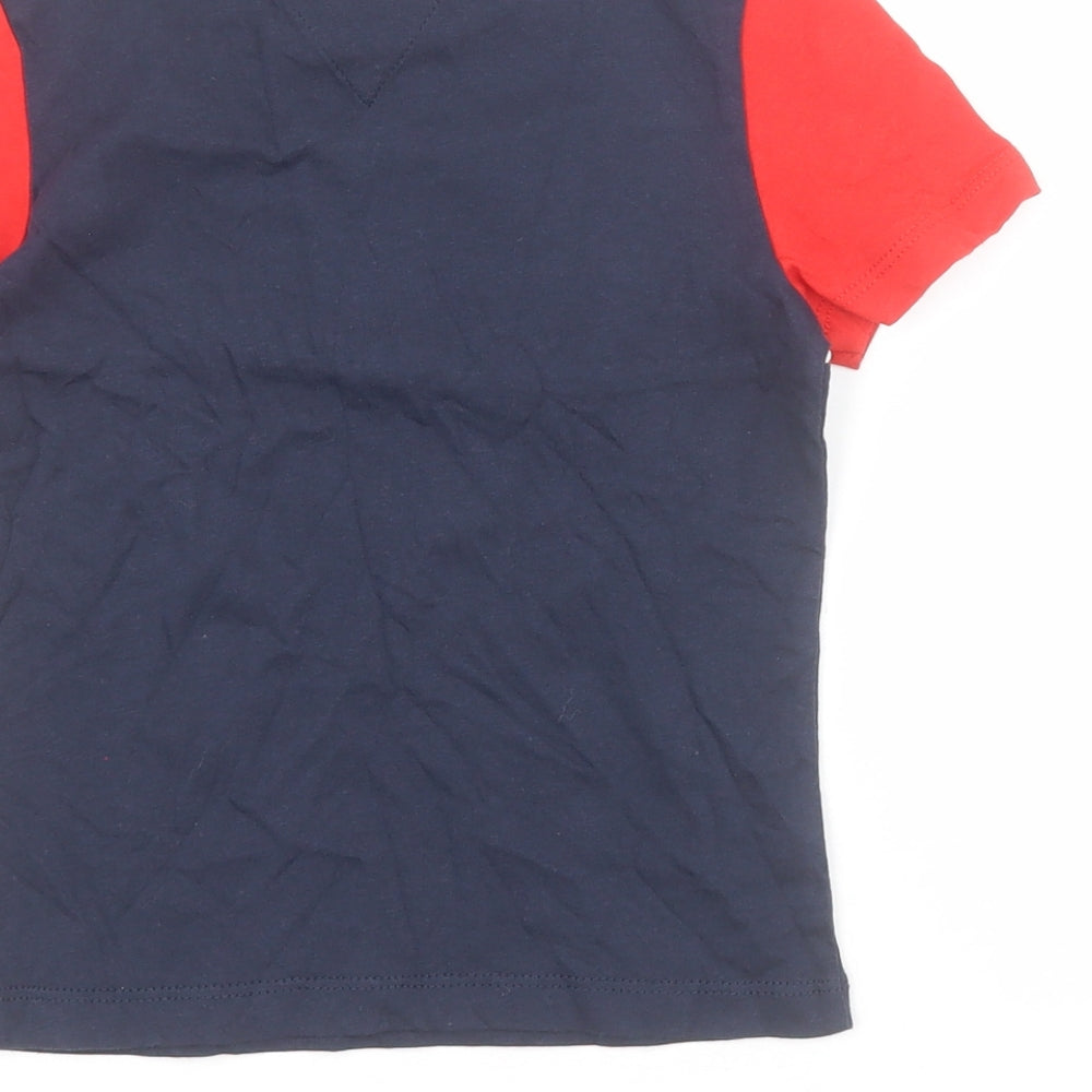 Tommy Hilfiger Boys Blue Colourblock 100% Cotton Basic T-Shirt Size 5 Years Crew Neck Pullover