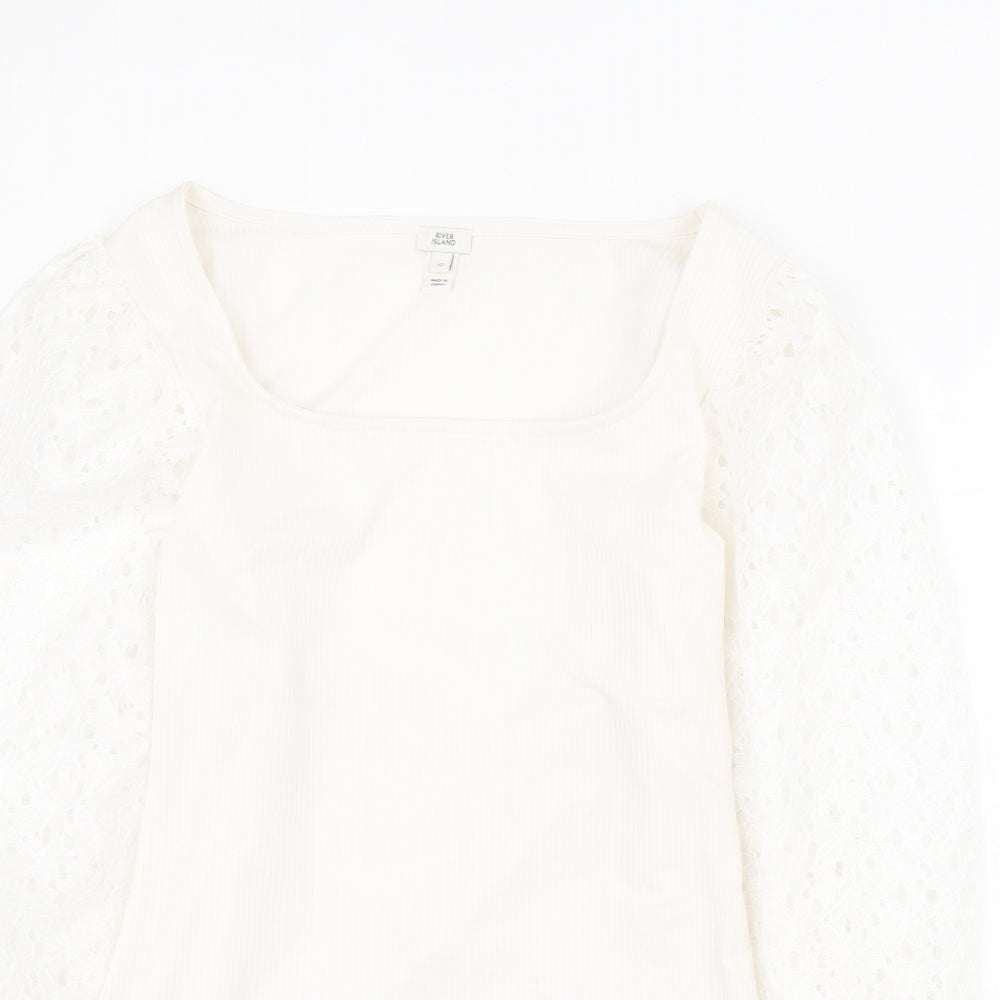 River Island Womens White  Cotton Basic Blouse Size 12 Square Neck