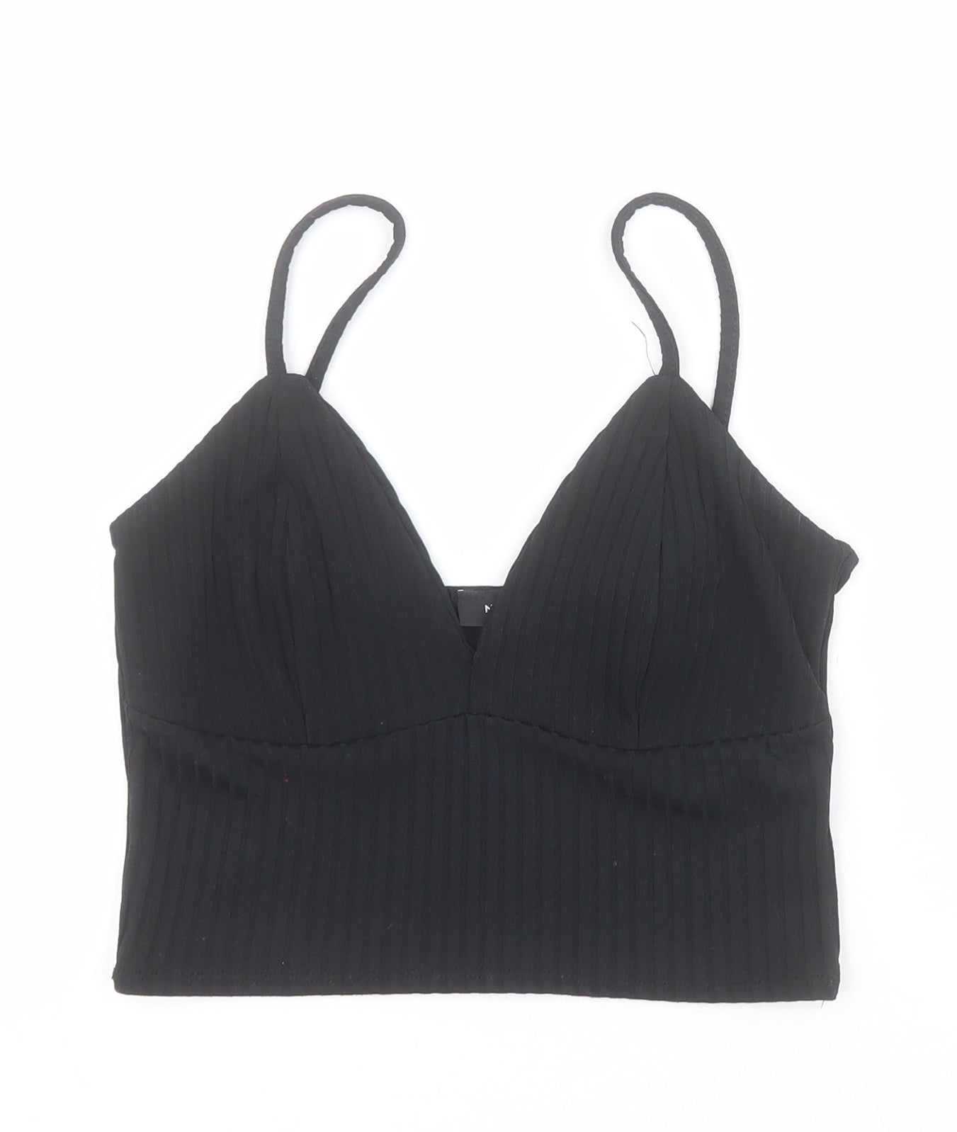 New Look Womens Black  Polyester Cropped Tank Size 10 V-Neck - Ribbed