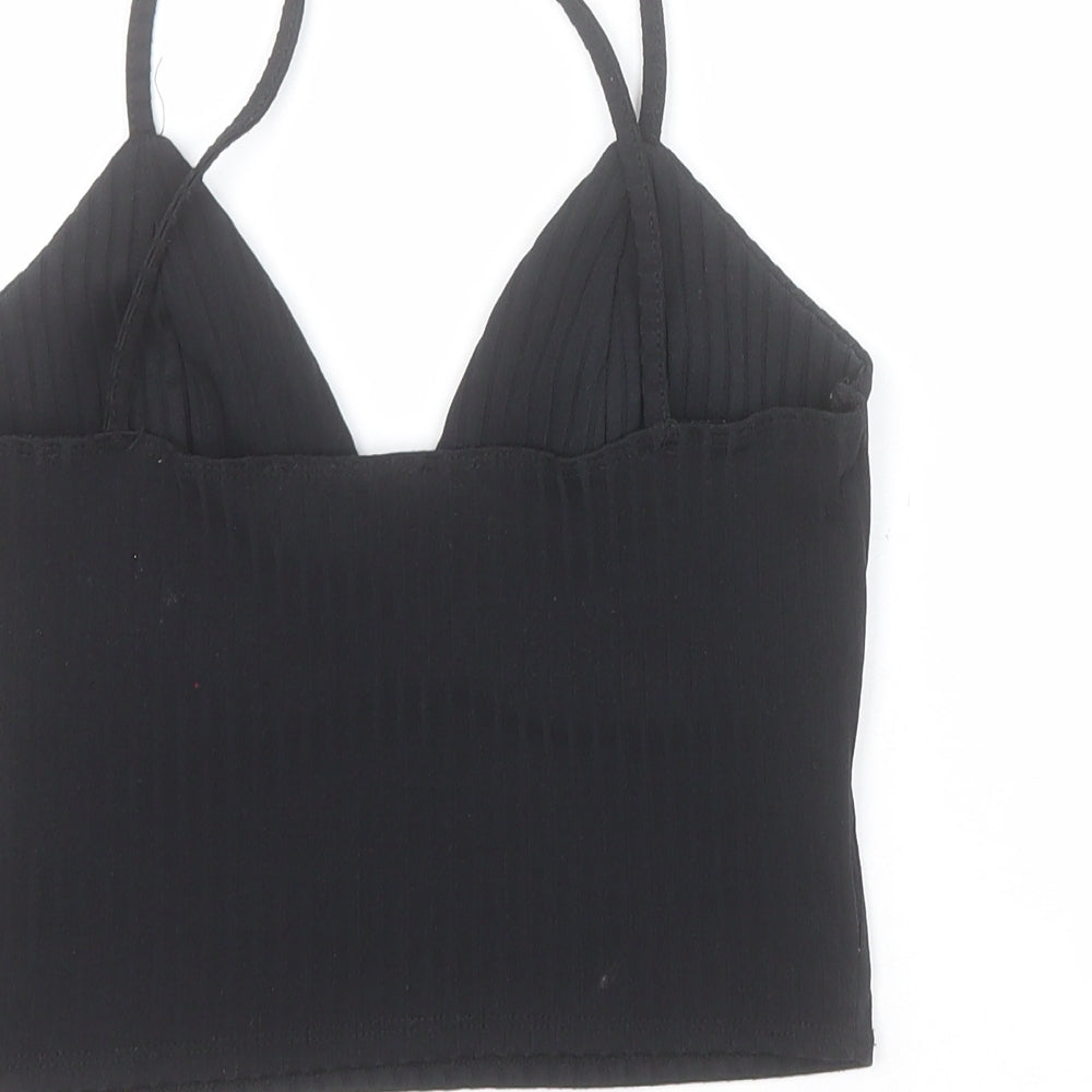 New Look Womens Black  Polyester Cropped Tank Size 10 V-Neck - Ribbed