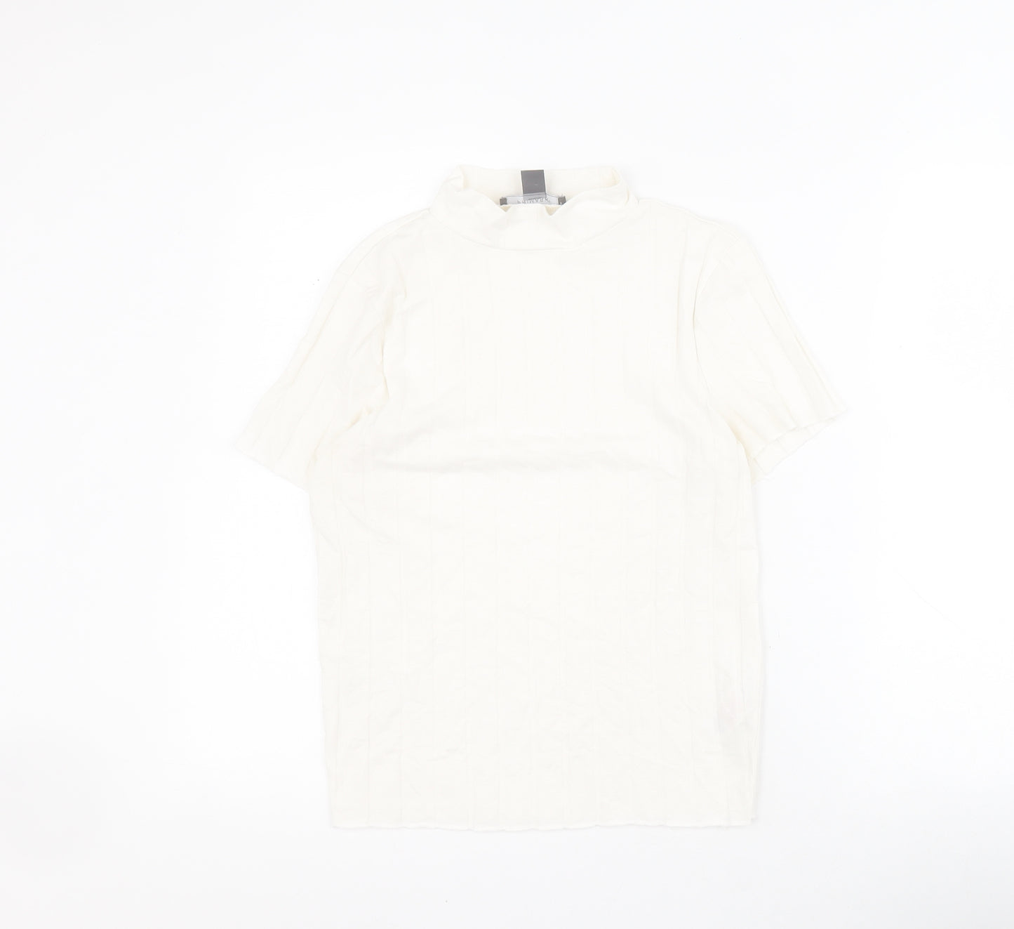 Primark Womens White  Cotton Basic T-Shirt Size S High Neck - Ribbed