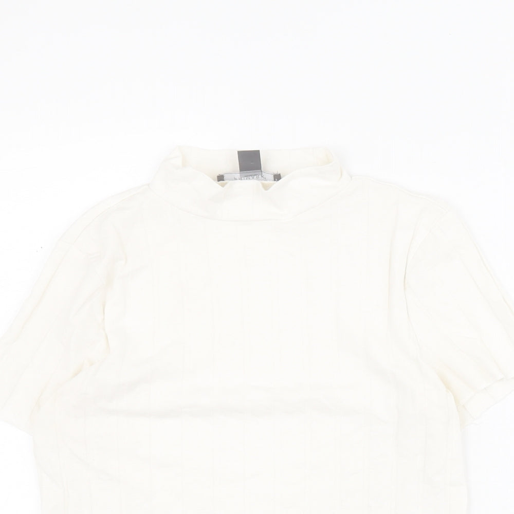 Primark Womens White  Cotton Basic T-Shirt Size S High Neck - Ribbed