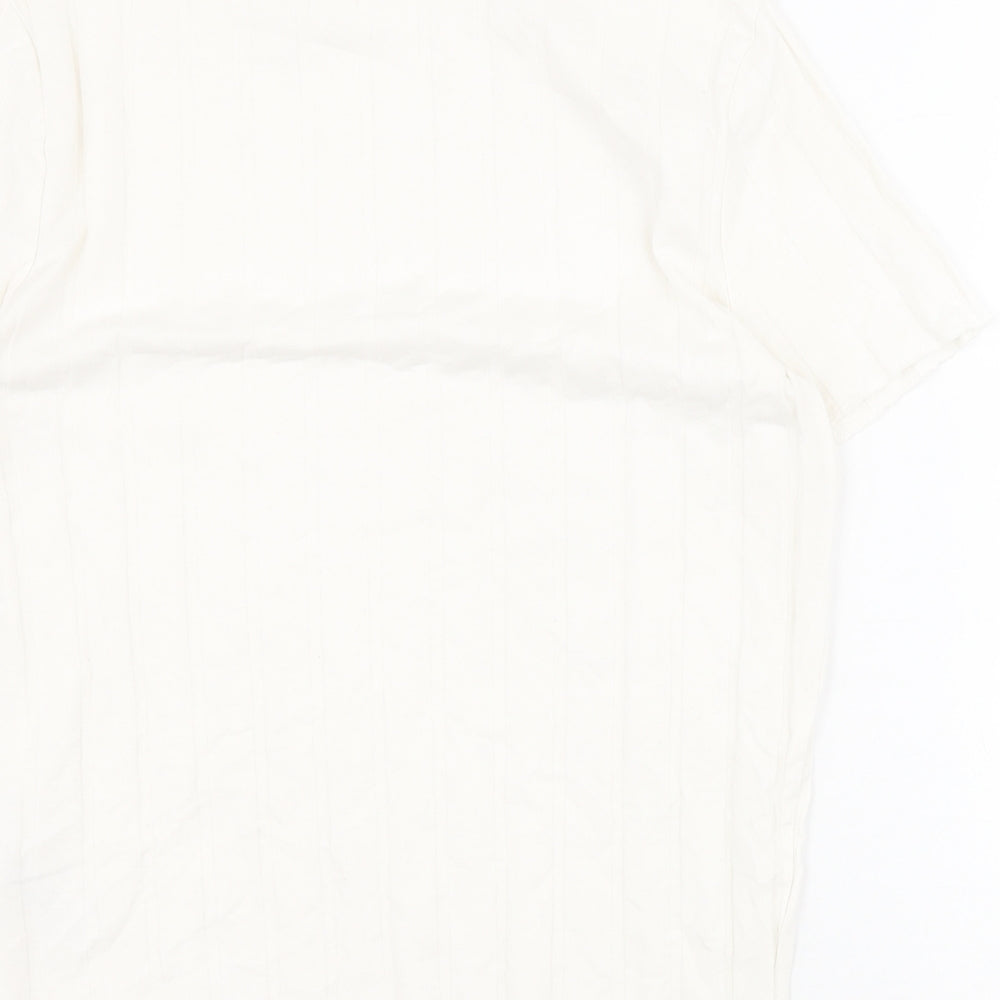 Primark Womens White  Cotton Basic T-Shirt Size S High Neck - Ribbed