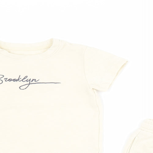 Matalan Boys Beige Solid Cotton  Lounge Set Size 2-3 Years  Drawstring - Brooklyn