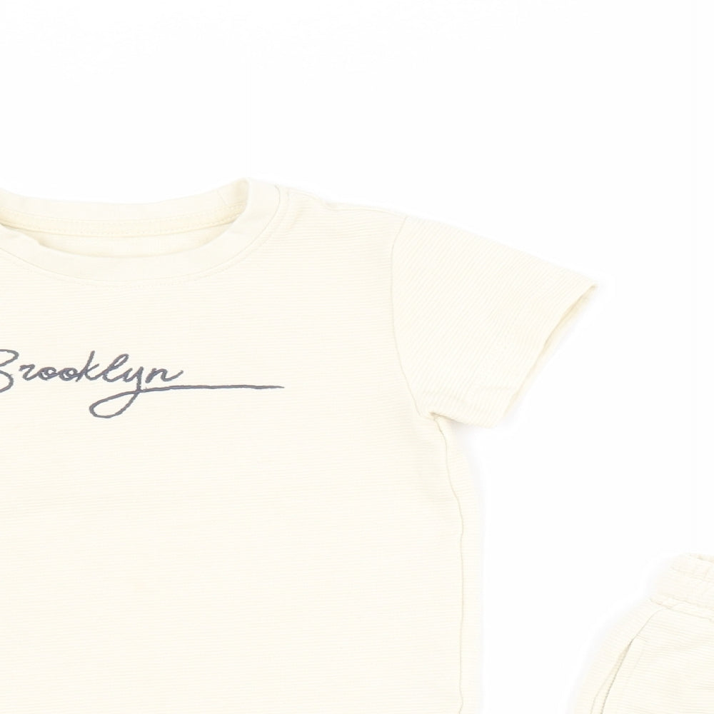 Matalan Boys Beige Solid Cotton  Lounge Set Size 2-3 Years  Drawstring - Brooklyn