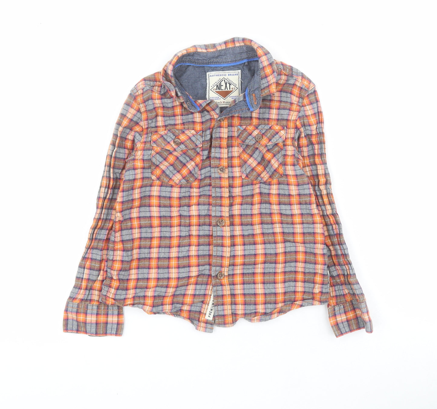 NEXT Boys Orange Plaid 100% Cotton Basic Button-Up Size 4 Years Collared Button
