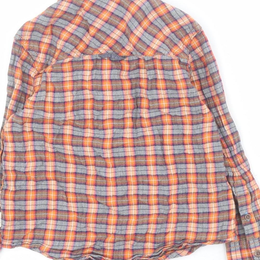 NEXT Boys Orange Plaid 100% Cotton Basic Button-Up Size 4 Years Collared Button