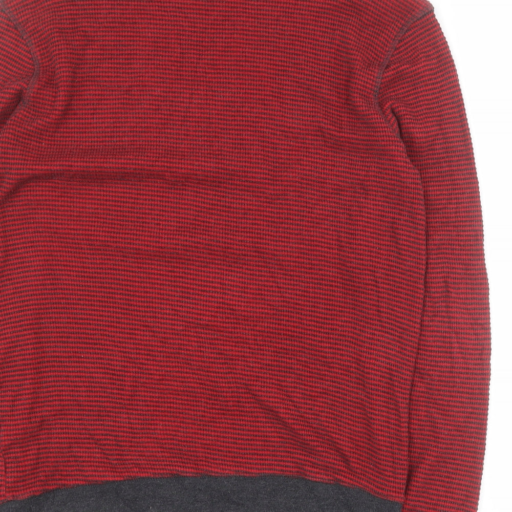 Gap Mens Red Round Neck Striped Cotton Pullover Jumper Size M