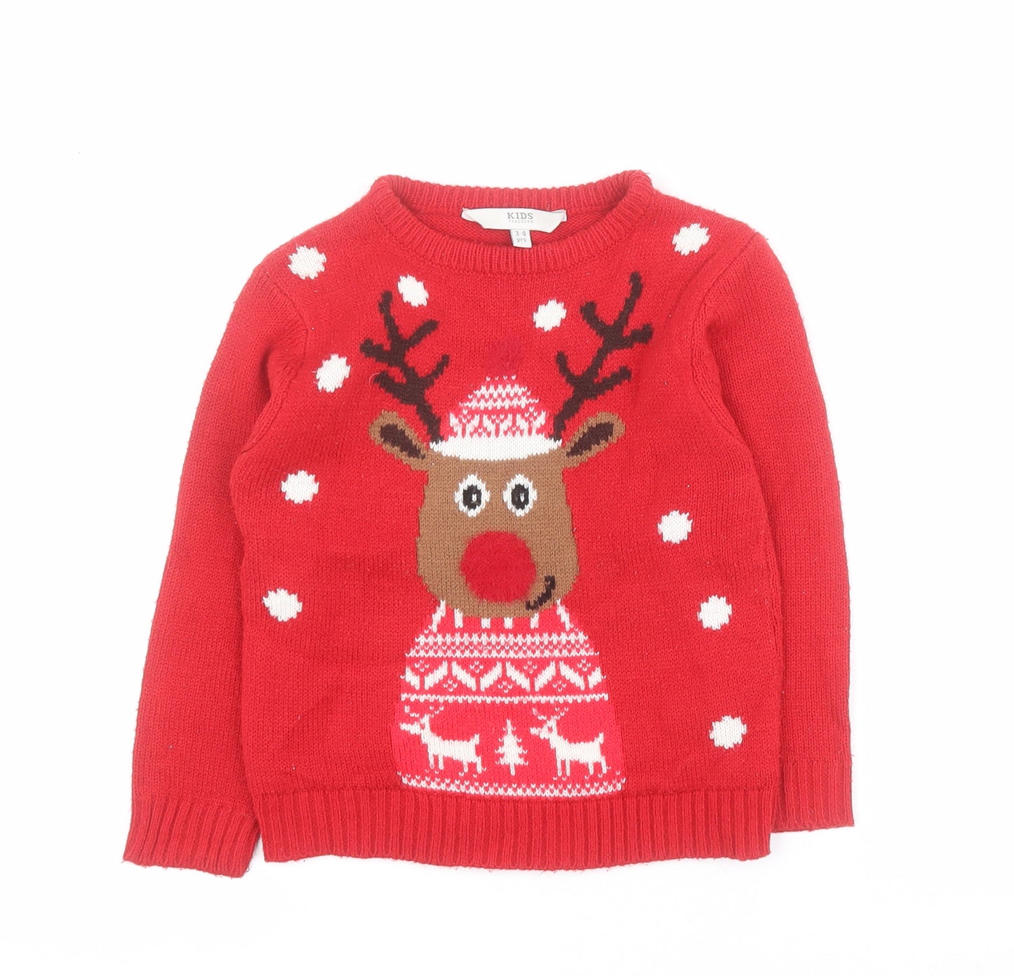 Peacocks Boys Red Round Neck  Acrylic Pullover Jumper Size 3-4 Years  Pullover - Christmas