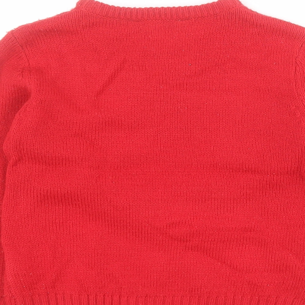 Peacocks Boys Red Round Neck  Acrylic Pullover Jumper Size 3-4 Years  Pullover - Christmas