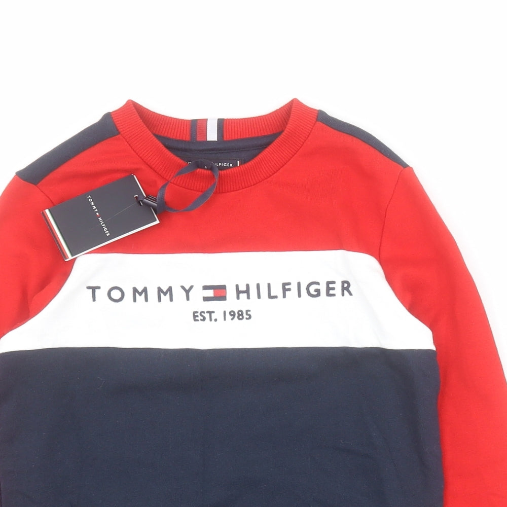 Tommy Hilfiger Boys Red Colourblock Cotton Pullover Sweatshirt Size 6 Years  Pullover