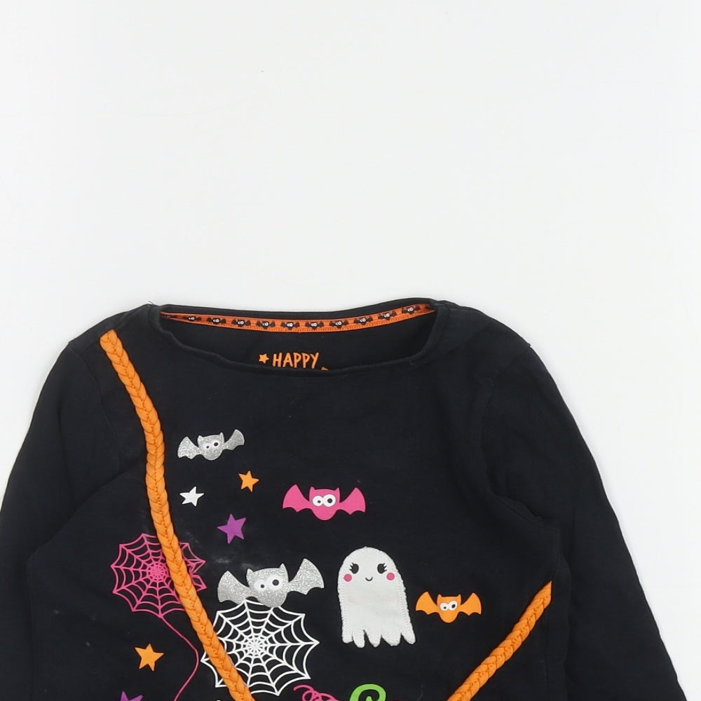 F&F Girls Black  Cotton Basic T-Shirt Size 3-4 Years Round Neck Pullover - Halloween