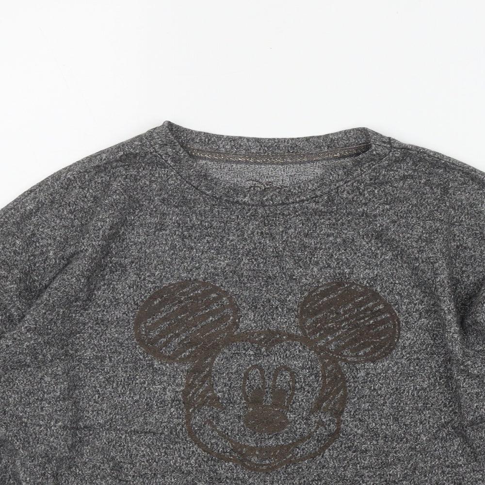 Primark Womens Grey  Polyester Basic T-Shirt Size 6 Round Neck - Mickey Mouse Lounge Top