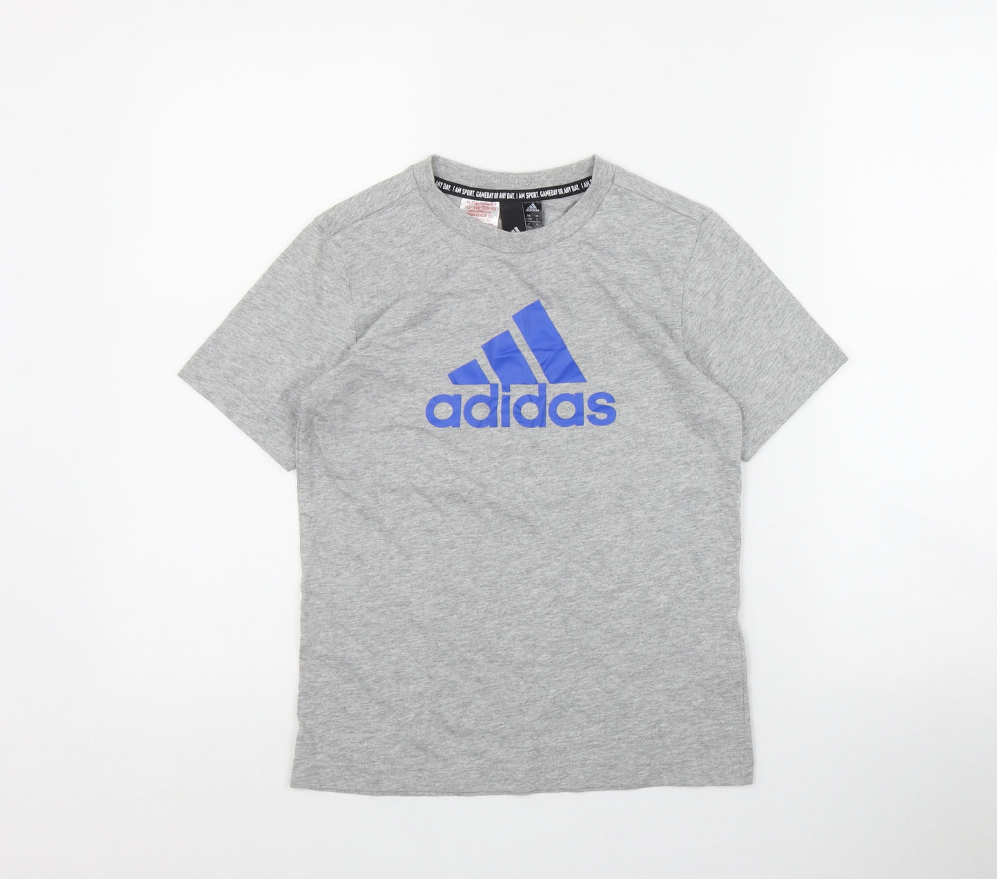 adidas Boys Grey  Cotton Basic T-Shirt Size 9-10 Years Round Neck Pullover