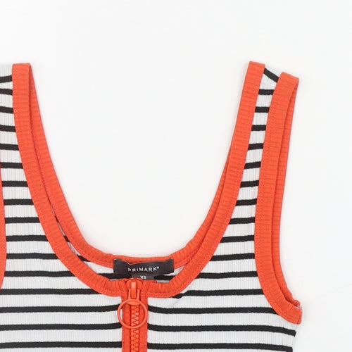 Primark Womens Black Striped Cotton Basic Tank Size 6 Scoop Neck
