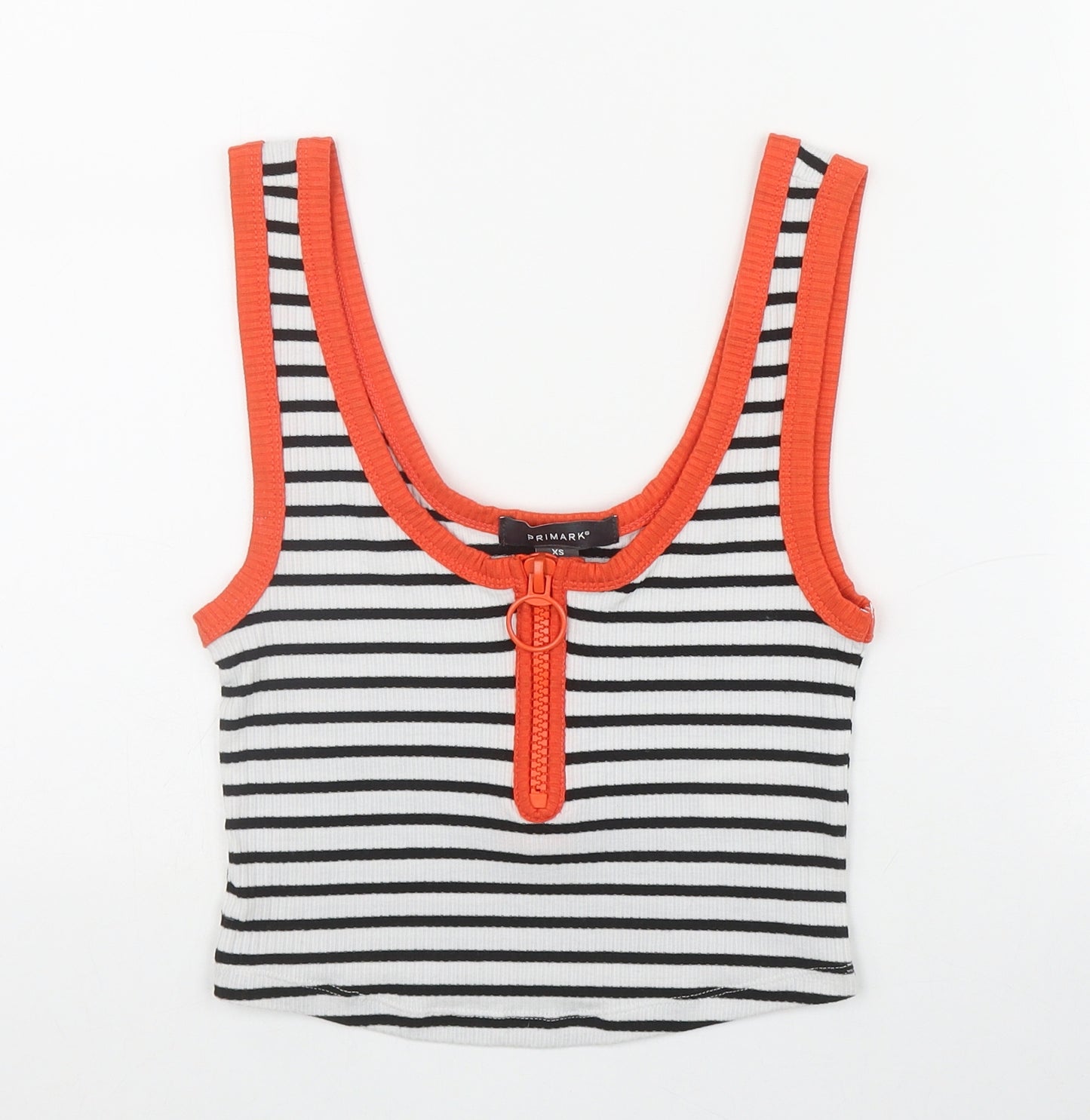 Primark Womens Black Striped Cotton Basic Tank Size 4 Scoop Neck