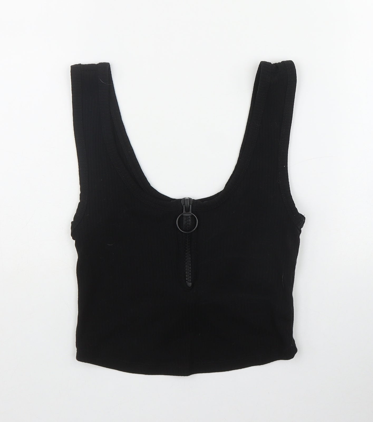 Primark Womens Black  Cotton Basic Tank Size 6 Scoop Neck