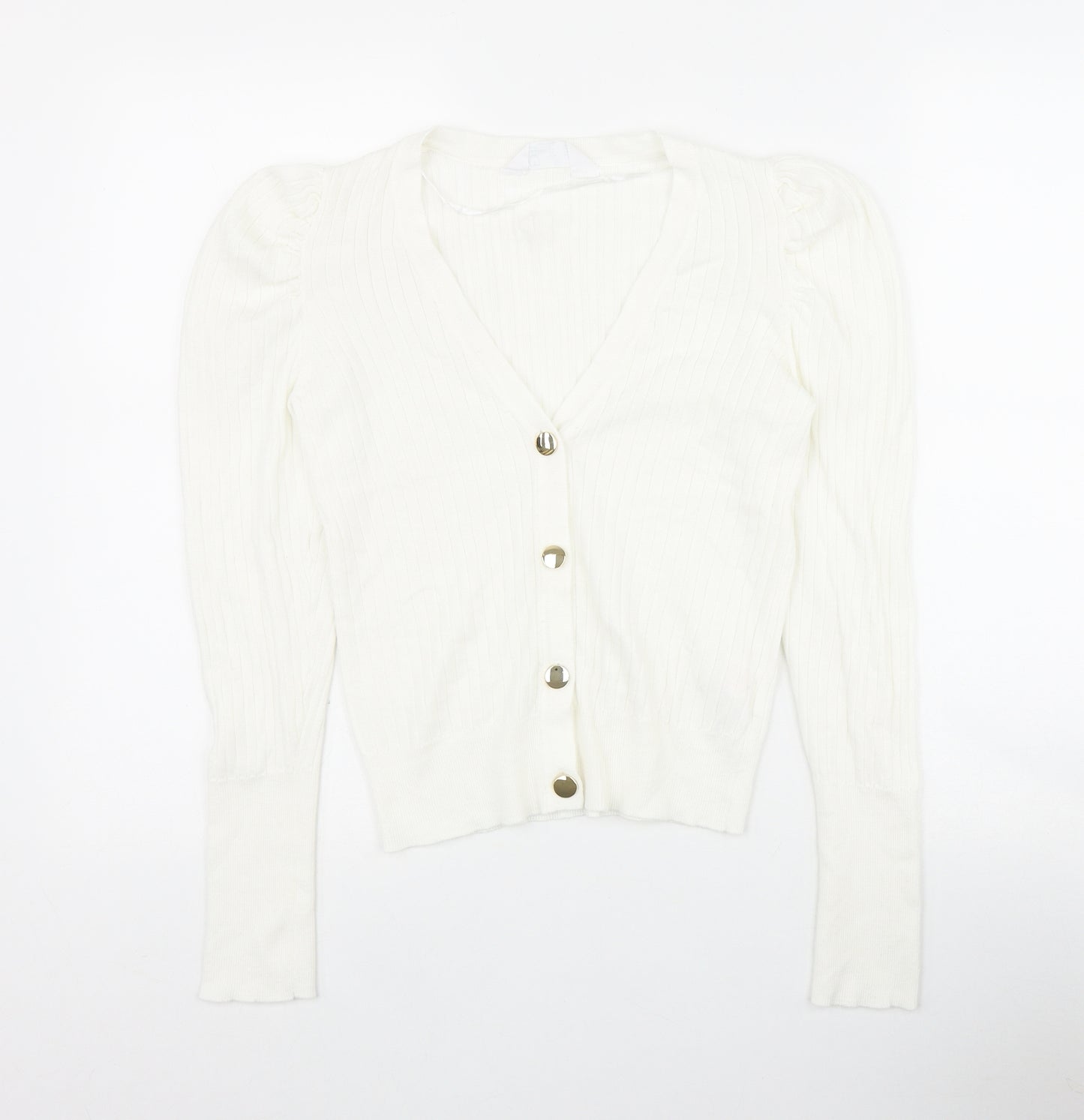 Primark Womens White V-Neck  Polyester Cardigan Jumper Size 10