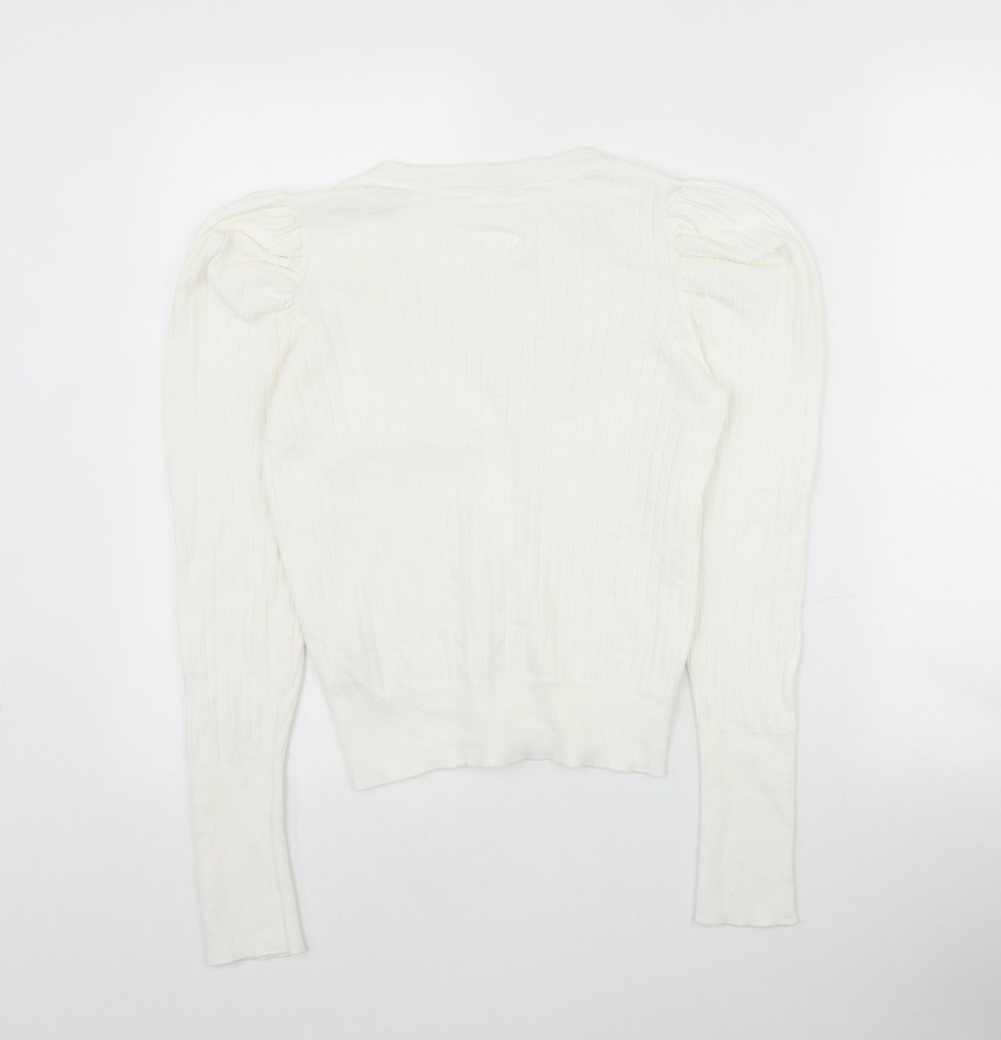 Primark Womens White V-Neck  Polyester Cardigan Jumper Size 10