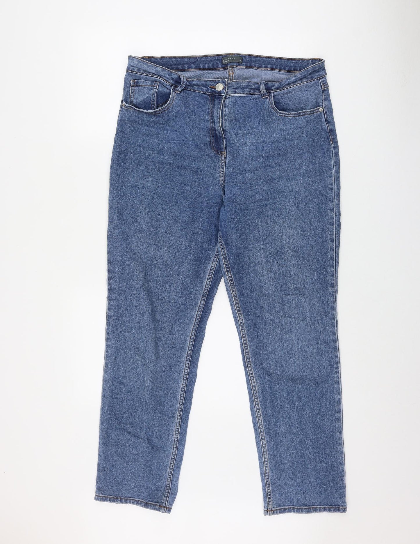 Papaya Womens Blue  Cotton Straight Jeans Size 16 L29 in Regular Zip