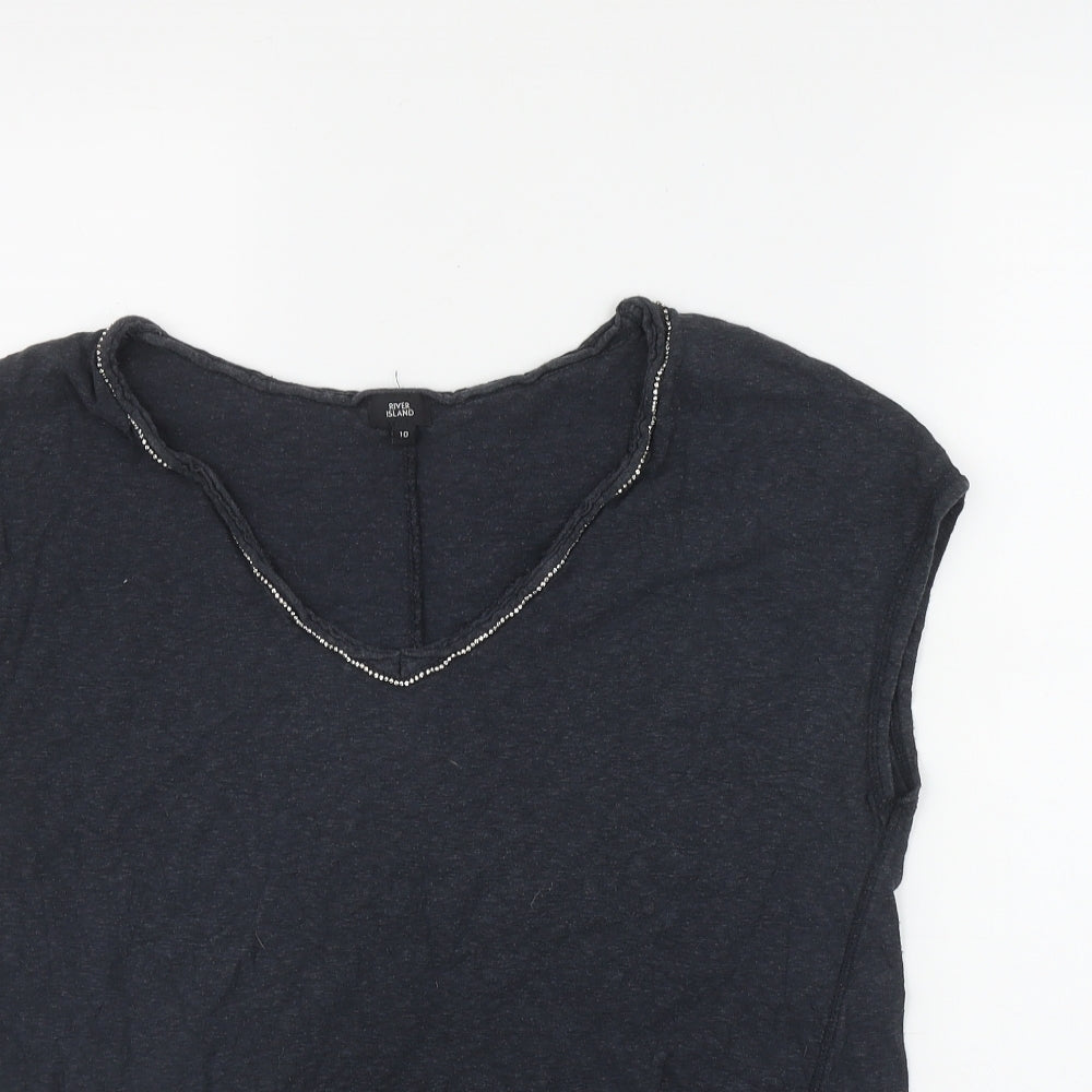 River Island Womens Grey  Cotton Basic T-Shirt Size 10 V-Neck